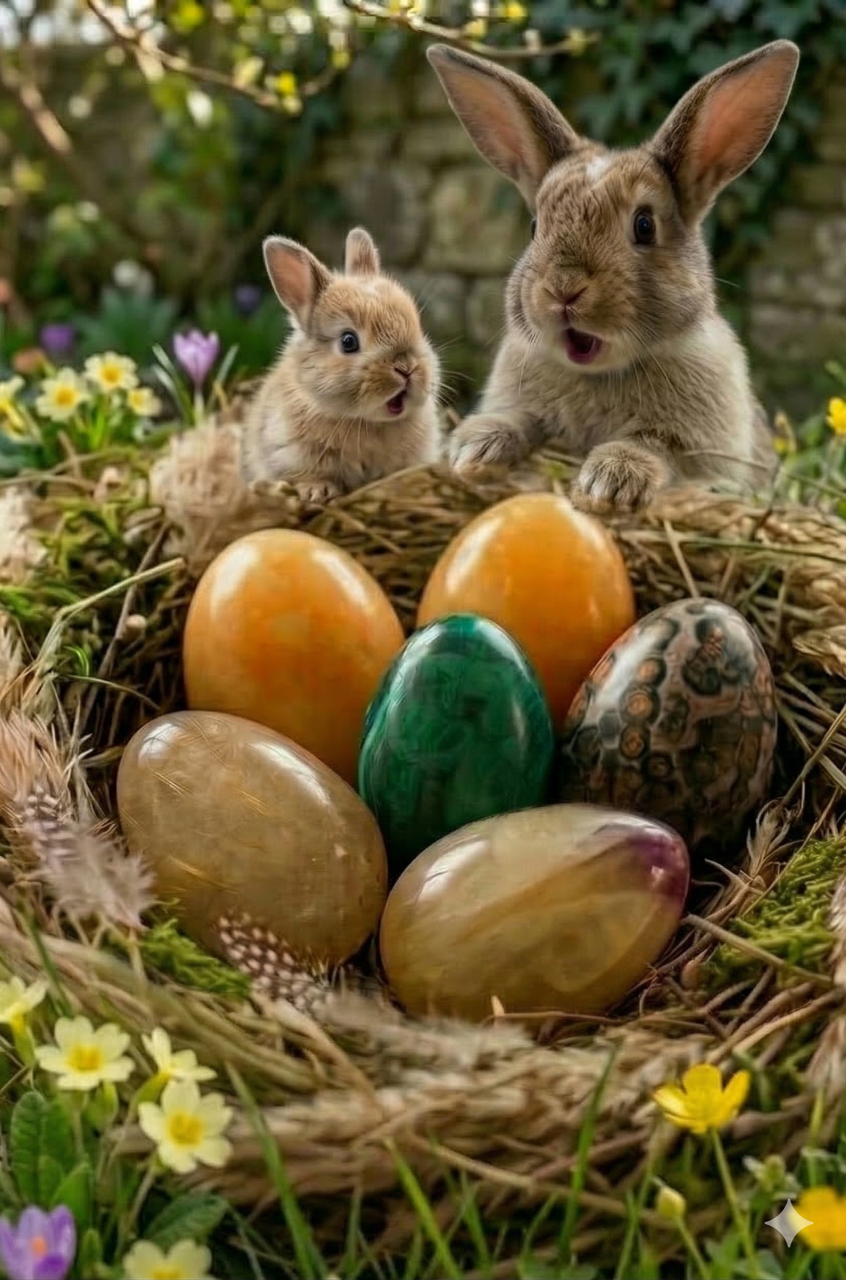 Edelsteiner und Osterhasen (AI generated)